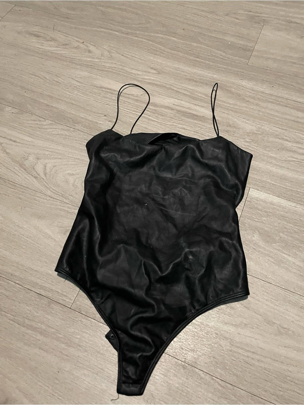 ALIX NYC Black Satin Bodysuit with Spaghetti Straps
